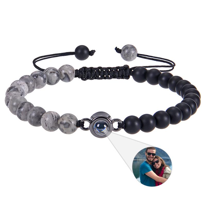 Custom Tiger Eye Photo Bracelet with Frosted Stone