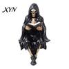 Gothic Bookshelf Accessory Halloween Reading Book Skeleton Figurine, Spooky Devil Resin Sculpture, Decor Black Robe Grim Reaper Statue for Home Office