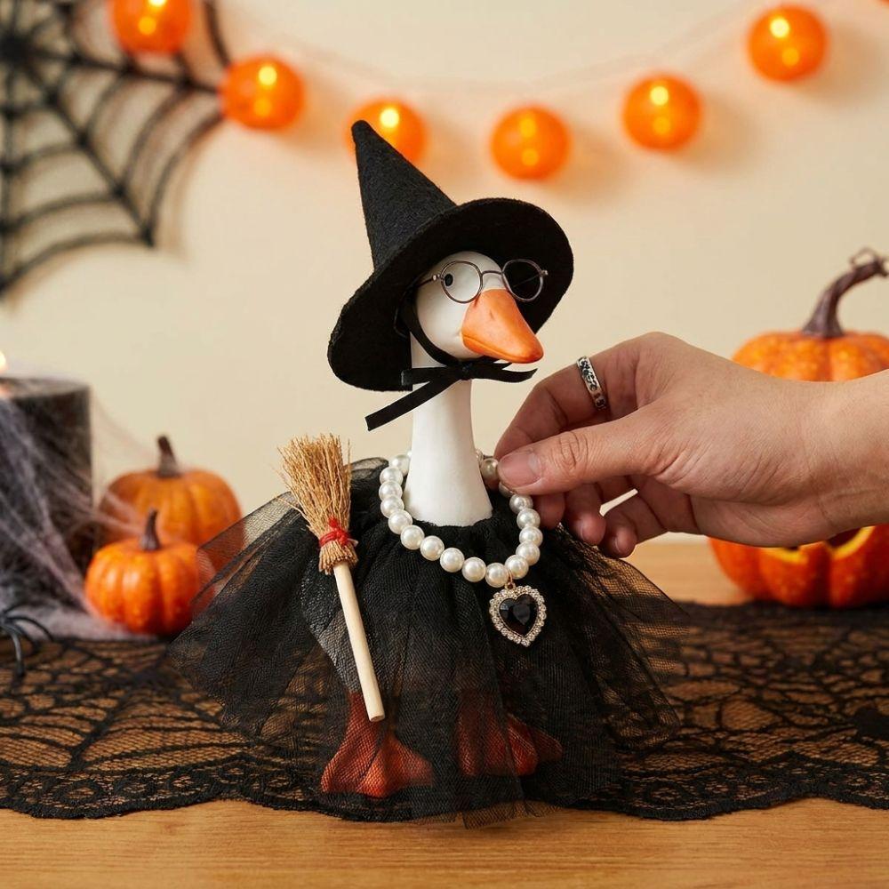 Pearl Necklace Broom Halloween Witch Goose Outfit Porch Goose Witch Scene Prop  Halloween Party