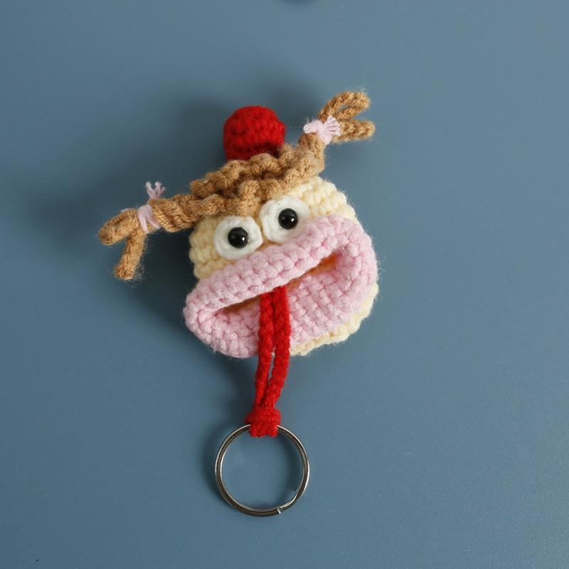 Lustige Häkel-Schlüsselanhänger Stricken Niedliche Wurstmund-Puppe Schlüsselhalter Nützliche Gestrickte Aufbewahrungstasche Schlüsselanhänger Für Autoschlüssel Großhandel