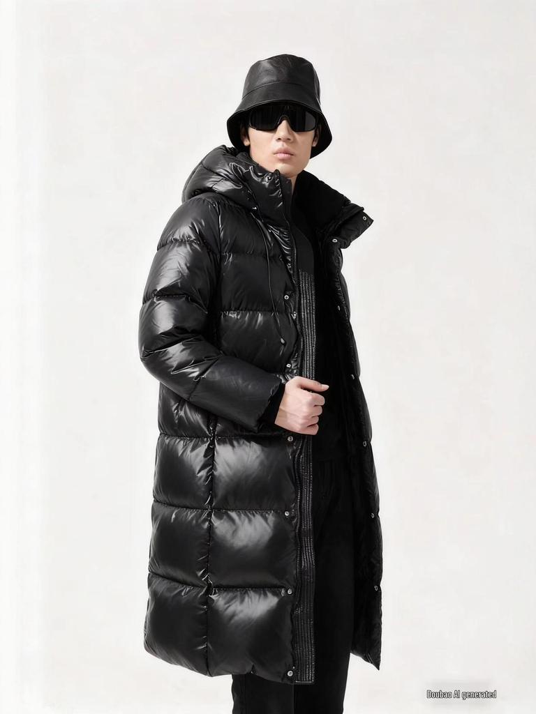 Black Gold Couple's High-End Hooded Long Down Jacket - Unisex, Over-the-Knee, Winter Warmth