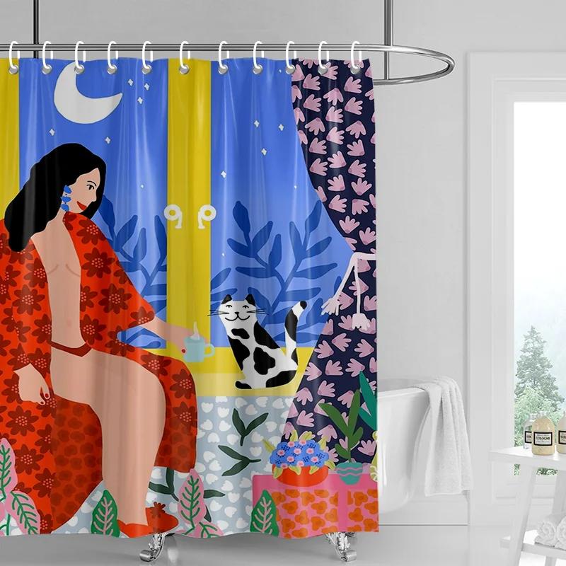 Abstract Art Illustration Bathroom Shower Curtain Waterproof Fabric Modern Nordic Bathroom Curtain Shower Curtain 180x200cm