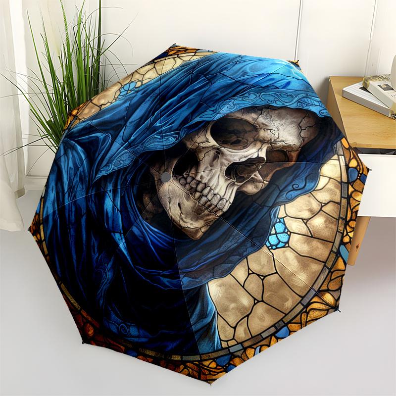 

Stained Glass Skull with Blue Cloak Wall Art Decor Umbrella, Christmas Gift Y90