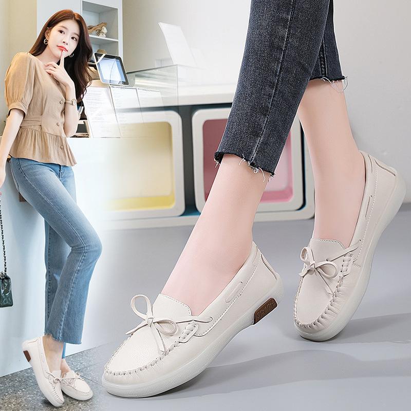 Women Beige Fashion Autumn Summer Soft Leather Woman Flats Loafer High Quality Ladies Shoes Luxury Designer Casual Shoes