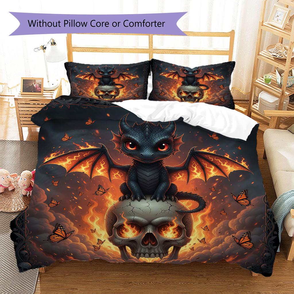 SkeletonDragon Pattern Bedding Quilt Set Quilt Cover Pillowcase Home Decoration Birthday Gift (1 * duvet cover + 2 * pillowcase, without core)