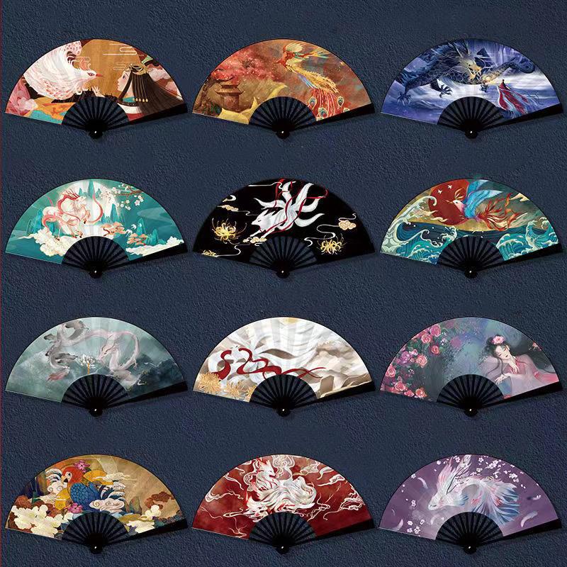 

Chinese style national tide big folding fan Summer outdoorDomineering Hand fan Bamboo and Wood Inkjet Canvas Fan Home Decor Fan 11.79 inches