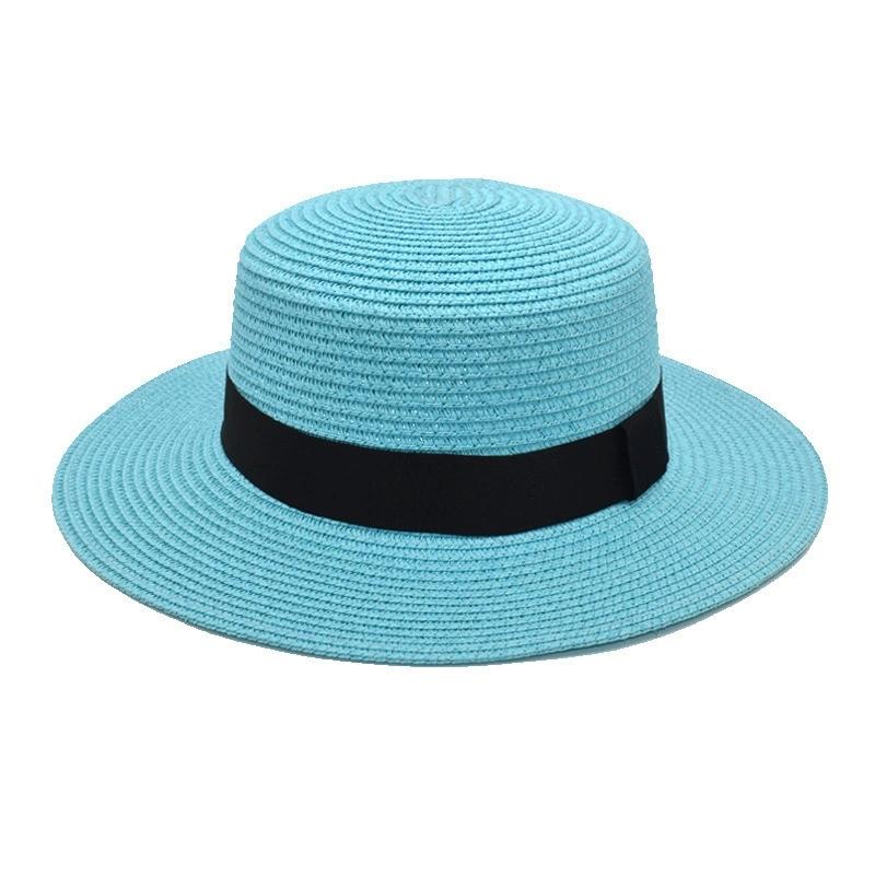 Summer Sun Protection Beach Flat-Brimmed Straw Hat Straw Woven Sunshade Hat Beach Wide-Brimmed Hat