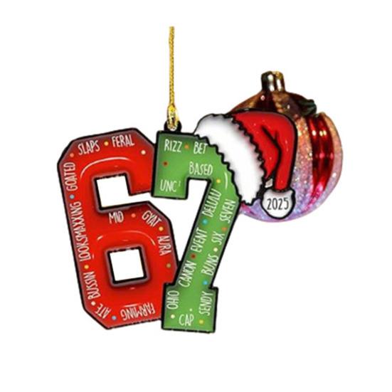 Christmas Pendant Striped Print Number 6 7 Charm 2D Acrylic Hanging Pendant Party Home Festive Cheer