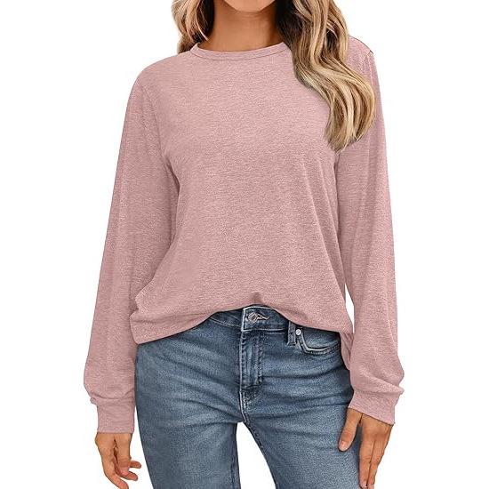 2024 Women's Long-Sleeved Loose Round Neck Pullover Casual Basic T-shirt