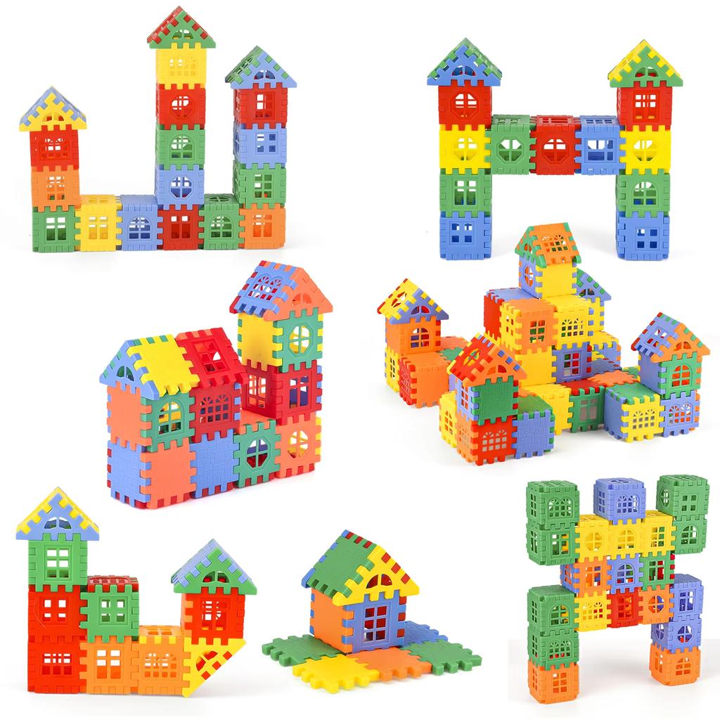 Non-Toxic Children Building Houses Building Blocks Assembling Toys Puzzle Large Particle Blocks Wall And Window Models Puzzle For Kids Toy