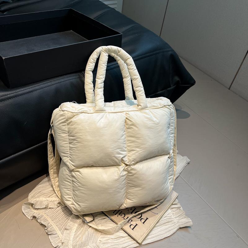 Lightweight, Fashionable Candy-Colored Down Jacket with Quilted Shoulder and Puff Crossbody Bag, Large Capacity, Solid Color