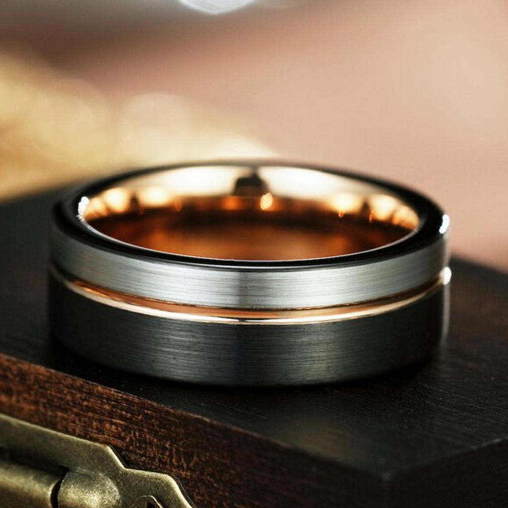 Tungsten Carbide Rings Men Women 8mm Classic  Rose Golden Fluted Hammered Wedding Rings for Couples Dating Anniversary