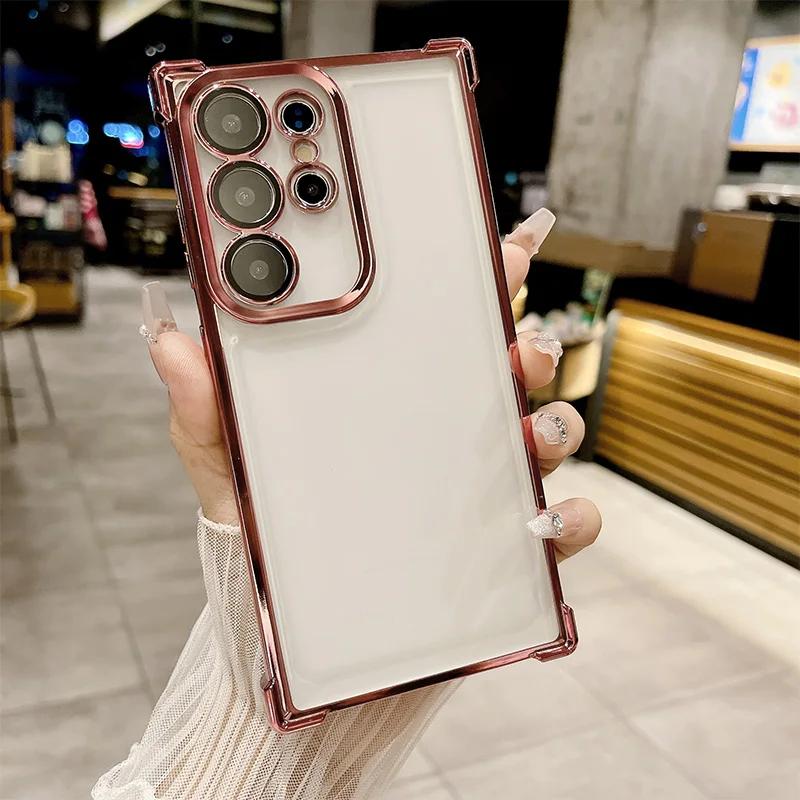 

Transparent Phone Case For Samsung Galaxy S26 Ultra S25 S24 S23 S22 S21 A15 A52 A53 A54 A55 Electroplating Anti fall Back Cover For Galaxy S24