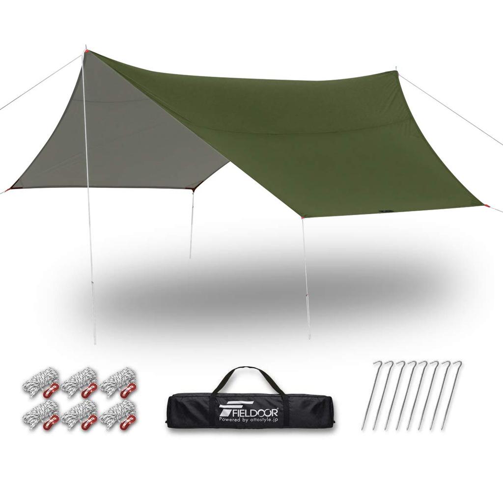 FIELDOOR Hexa Medium 440 x 470 Carry Bag Rope Pegs Aluminum Adjustable For UV Silver Coating Tarp, Size, cm, [Khaki], Storage, + + + Brackets, 4-6