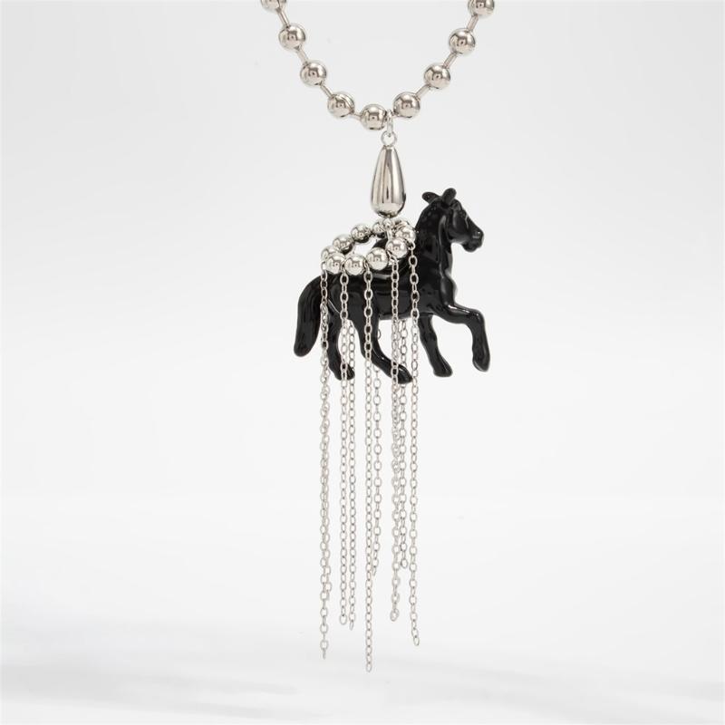 Stylish Tassels Necklace Featuring Adorable Horse Charm Adjustable Chain Length 61+7cm Neckchain Jewelry