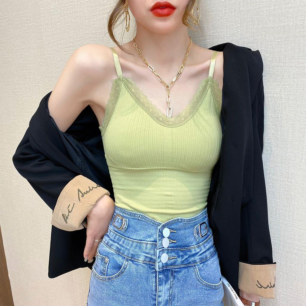 Lace Lace V-neck Camisole Vest Women's Slim Fit Elastic Sleeveless Top Inner T-shirt Base Shirt Beautiful Back