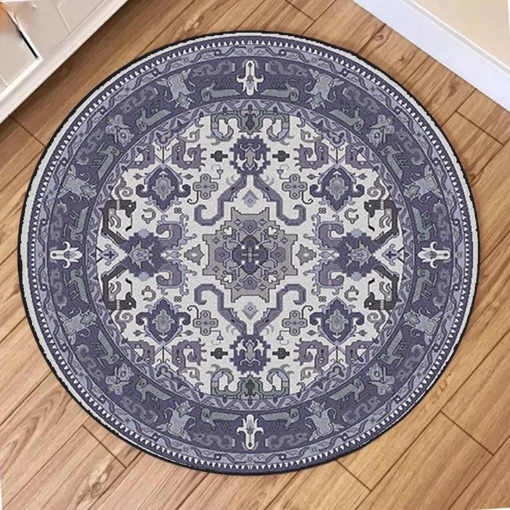 Vintage European Floral Scroll Mandala Geometric Pattern Round Rug Soft Carpet for Living Room Bedroom