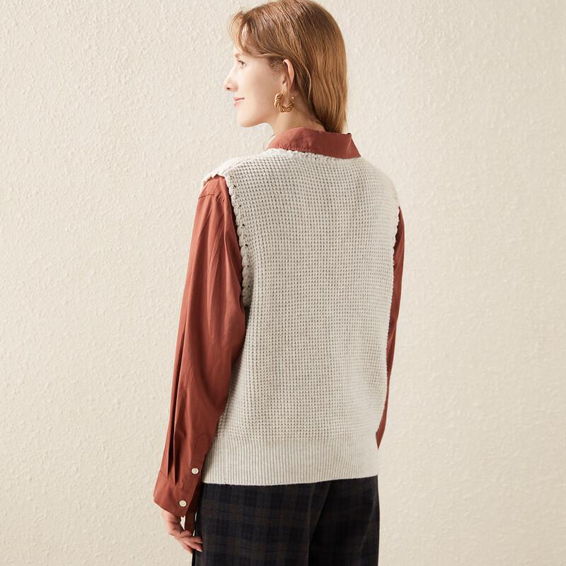 TUHUANG Women's Pure Wool V-Neck Knit Cardigan Vest