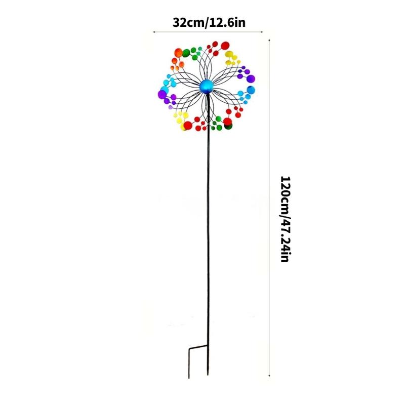 Iron Flower Windmill Toy Garden Spinner for Windmill Yard Garden Balcony Vertical Rainbow Windmill Spinner