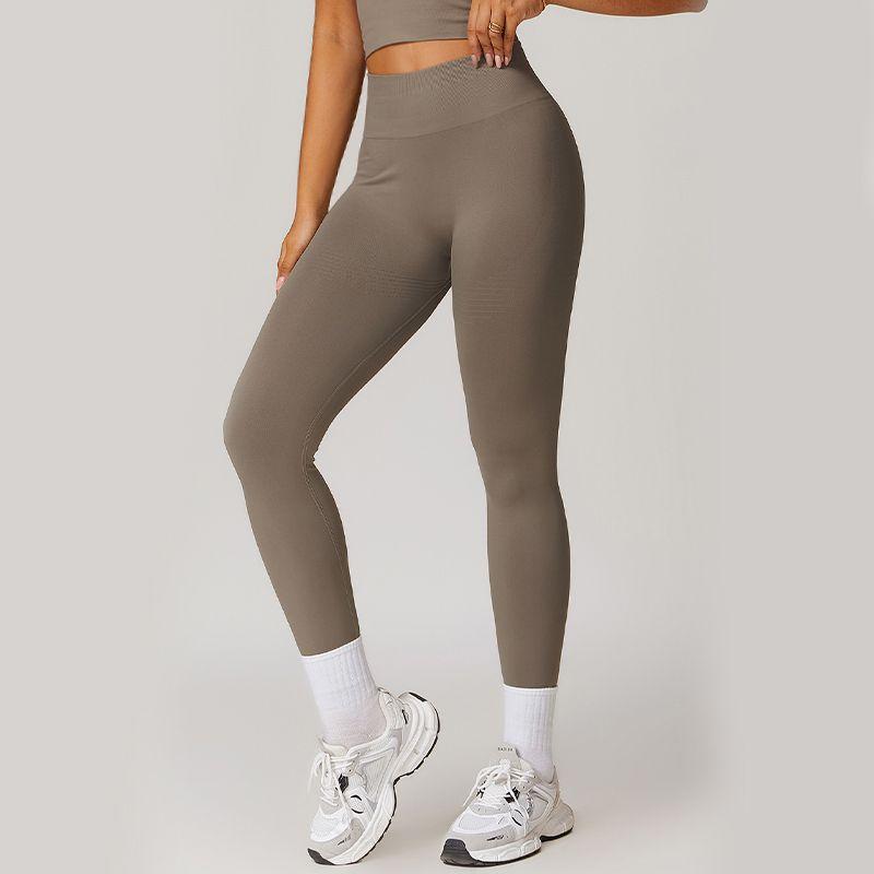 

High Waist Hip Raise Yoga Pants Women s Threaded Tight Stretch Belly Compression Peach Hip Fitness Pants Outwear Breathable Running Sports Curry XL