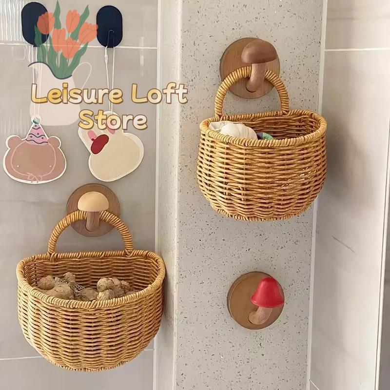 

Imitation Rattan Wall Basket - Multi-Use Storage for Kitchen, Bathroom & Home, Garlic, Egg, or Decor S A