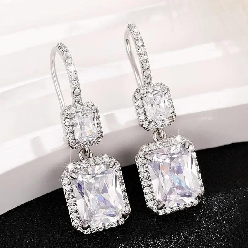 Shiny Zircon Wedding Hanging Earrings with High Grade Temperament Geometric Cubic Zirconia  Quality Women's Luxury Jewelry