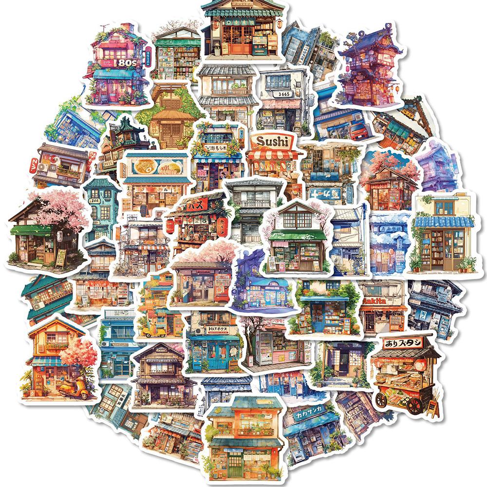 10/30/50pcs Vintage Japan Style Street Shop Stickers Retro Cartoon Decals DIY Journal Scrapbook Diary Aesthetic Graffiti Sticker