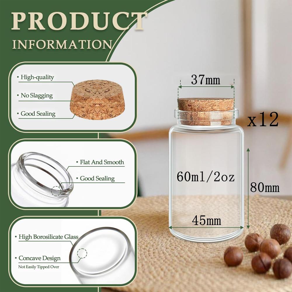 

60ml Glass Bottles Cork Stoppers DIY Decoration Mini Glass Vials Cork Message Glass Bottle Vial Cork,Small Glass Bottles Jars