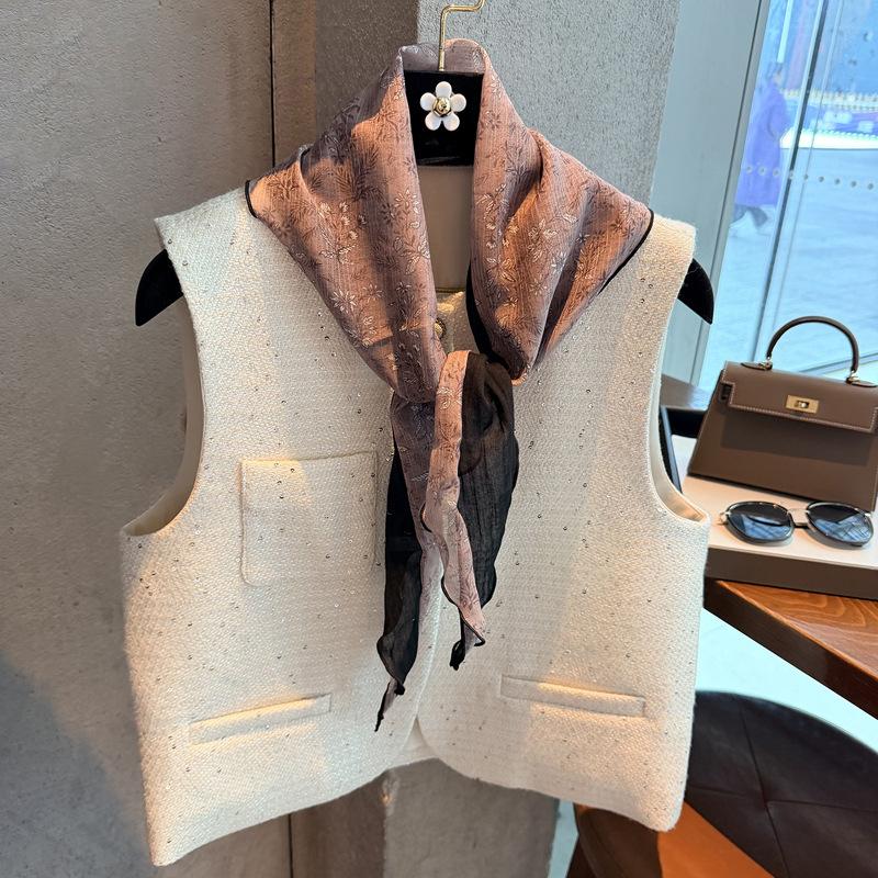 Literary small floral cotton and linen headband silk scarf women's spring and autumn waist scarf versatile decorative scarf headscarf triangular scarf