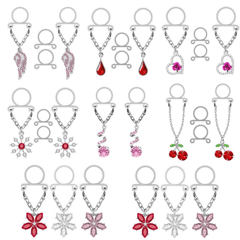 1 Pair Sexy Tassel  Butterfly Pendant Fake Nipple Ring For Women Girls Adjustable Faux Nipple Piercing Body Jewelry