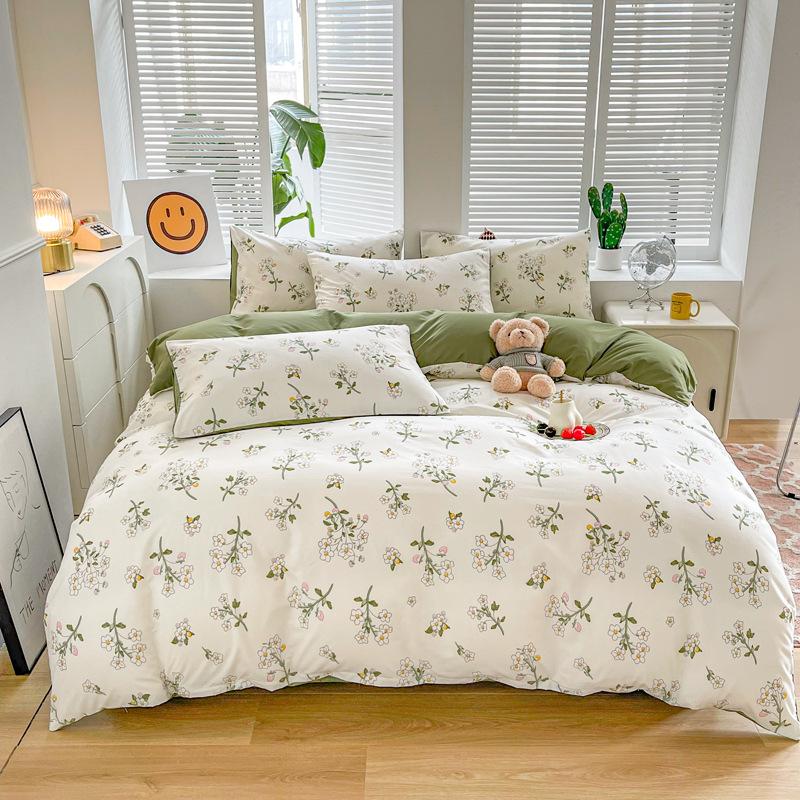 Simple Bedding Four-piece Set, Thickened Bed Sheet Quilt Cover, Pastoral Dormitory Three-piece Set