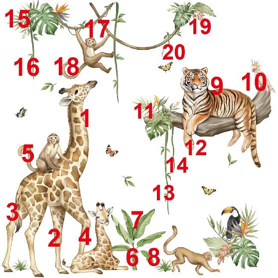 wondever Large Jungle Animal Tree Branch Wall Stickers Safari Giraffe Tiger Monkey Peel and Stick Wall Art Decals for Baby Nursery Kids Bedroom