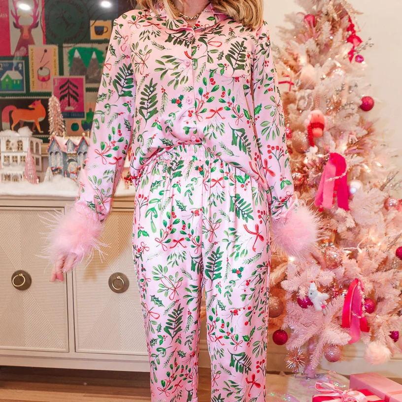 

IHUASU повседневный атласный костюм-пижама с принтом для домашней одежды для женщин XXL розовый