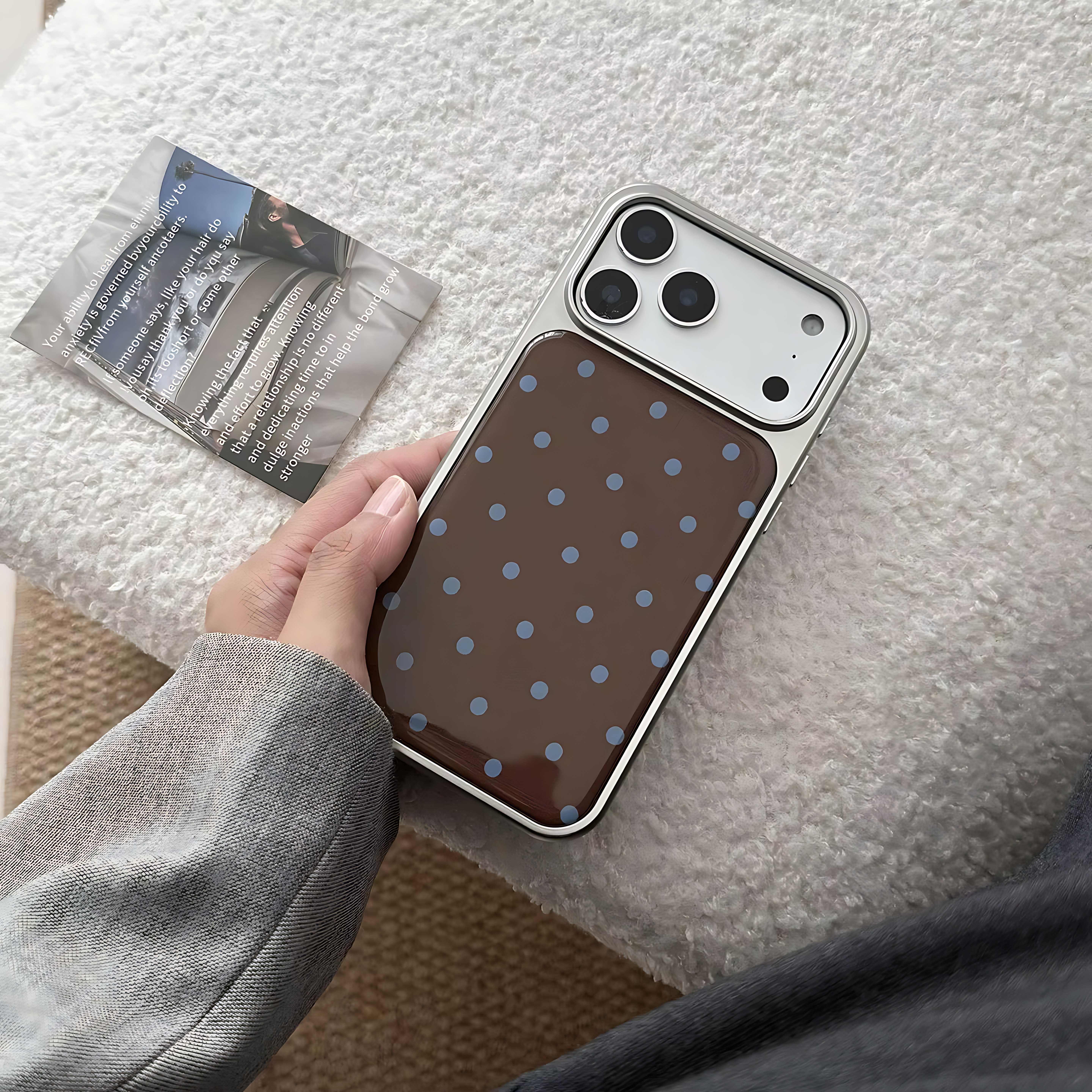 

Korean Ins Brown Polka Dots Phone Case for iPhone 17 16e 16 15 14 13 12 11 Air Pro Max X XR XSMAX 8 Plus Luxury Clear Back Cover iPhone 16 Pro