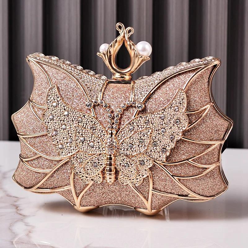 

Fashion Luxury Evening Bags Hollow Butterfly Party Bag Bridal Wedding Diamond Clutch Elegant Banquet Handbags Dinner Purse Sac