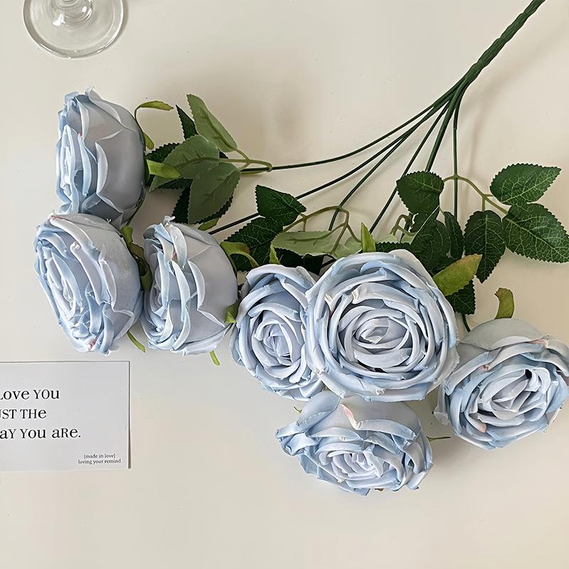 

Silk Cloth Rose Flower Bundle 7 Head Artificial Flower DIY Silk Fake Flower Wedding Decoration синий