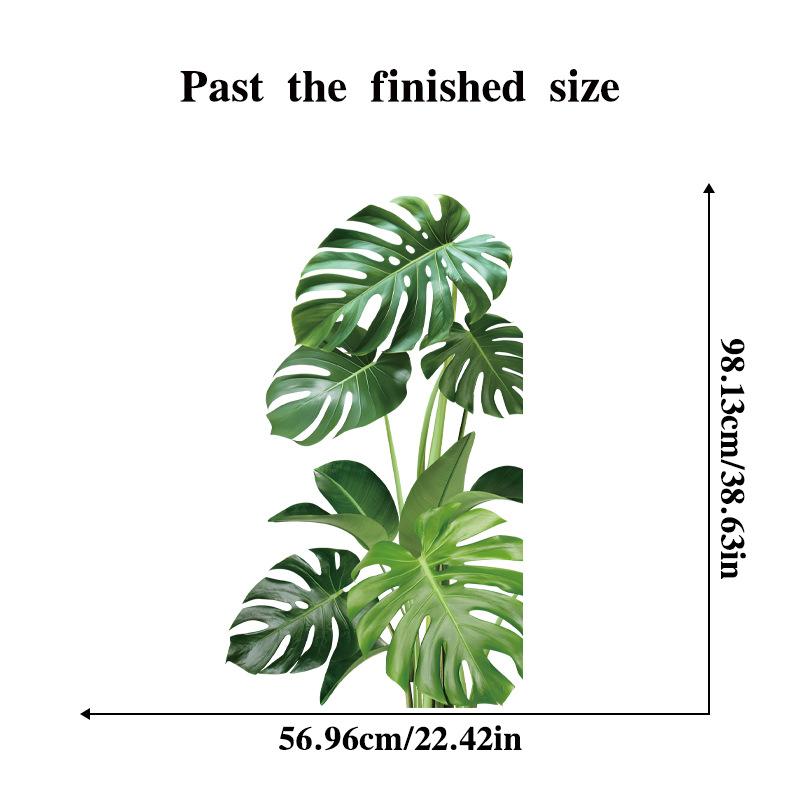 Potted Green Plant Wall Sticker Turtle Back Bamboo Leaf Decor for Restaurant Living Room Balcony Glass Door Bathroom Vinyl Adhesive Decal