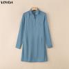 VONDA Elegante Damen Reverskragen Langarm Knöpfe Lässig Büro Dünne Hemden Kleid