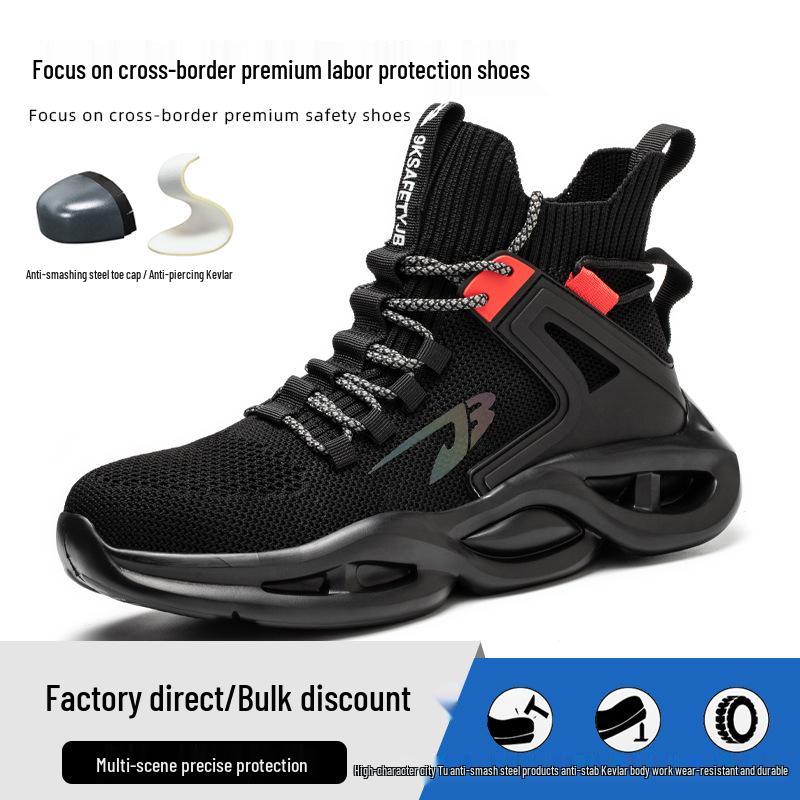 Flyknit Breathable Steel Toe Safety Shoes - Lightweight, Shock-Absorbing, Anti-Slip, Anti-Smash, and Wear-Resistant for Construction Work.