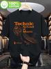 Technic School of Music Unisexs Vintage Vinyl Record Gramophone TShirt Retro Music Note Print Breathable Round Neck Casual Tee