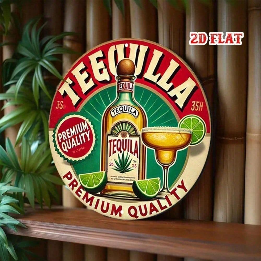Vintage Tequila Aluminium Metallschild Rund 20 cm 2D Kunst Hausbar Man Cave Garage Wanddekor
