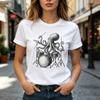 Octopus Playing Drums Graphic Tshirt for Unisex Unisex Vintage Rock Band Tee Casual Short Sleeve Top