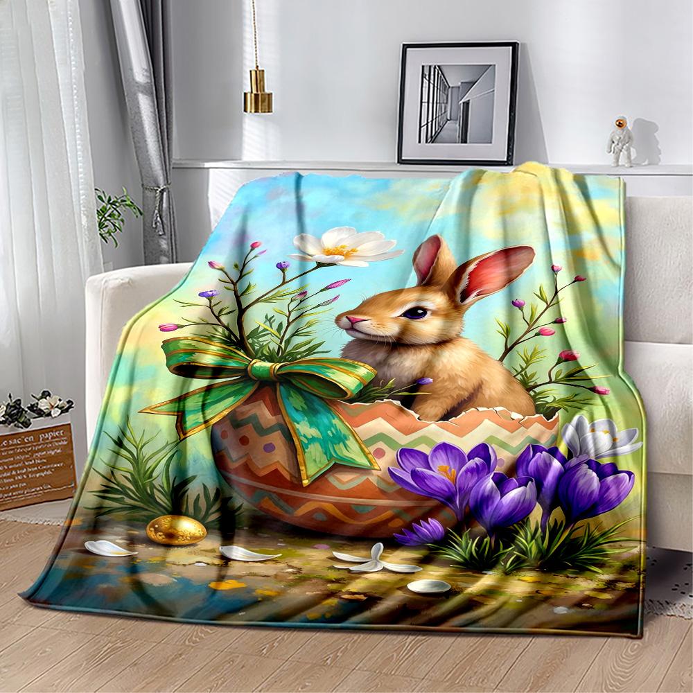 Easter Bunny With Flowers Blanket,Suitable for sofas, offices, travel, living rooms, gift for friends and family,Suitable for all seasons.