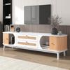 TV Cabinet - Natural Wood Blend TV Cabinet with Doors and Drawers. TV Stand with Rattan Sides. Storage Solution, Natural Country Style.