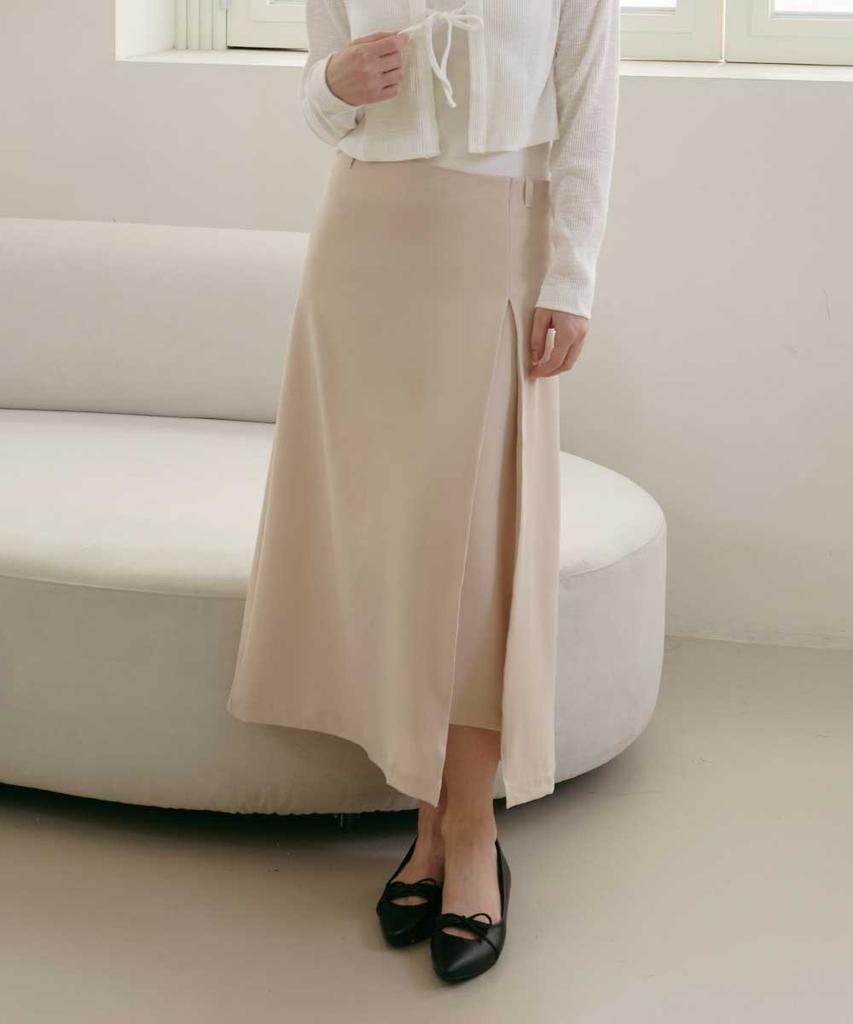 Peohaebseubaianna Asymmetrical Pleated Long Maxi Skirt