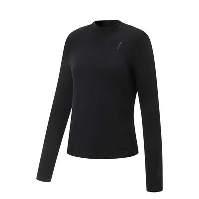 Solid Color Stand Collar Comfortable Breathable Versatile Long Sleeve T-Shirt Women Tops Black ATLU090-3