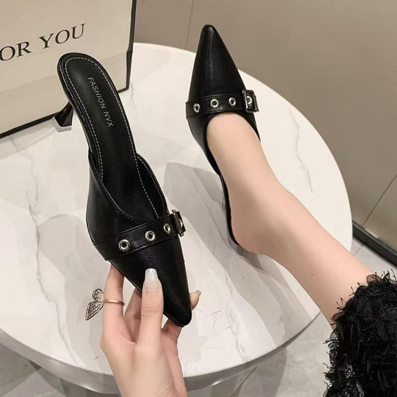 Baotou Slippers Women's Summer Outer Wear Design Sense Trendy Design Sense Niche New Pointed High Heel Half Drag