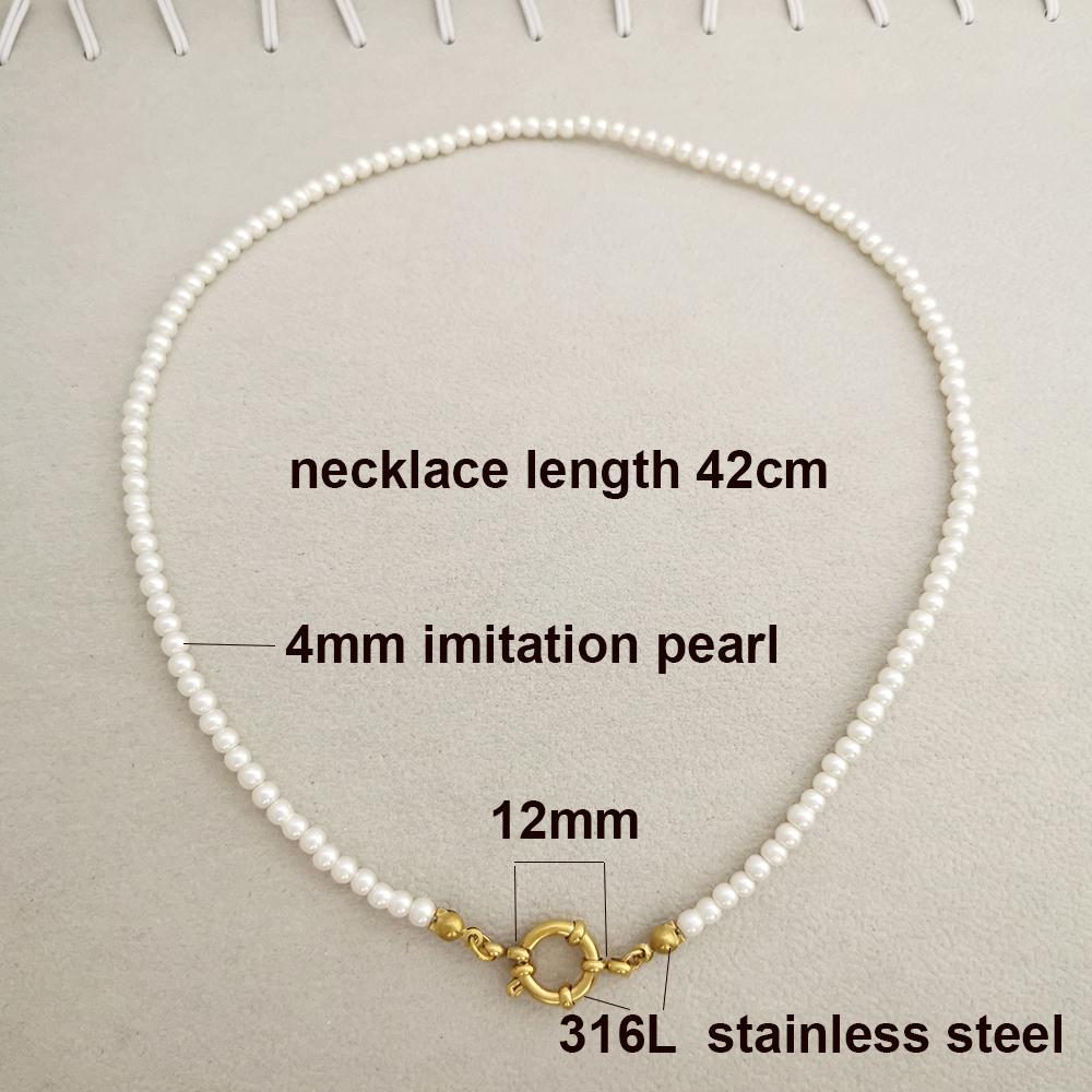 Imitation Pearl Necklace Bracelet Women Choker Stainless Steel Spring Clasp Chain Basic DIY Gold Silver Buckle Waterproof