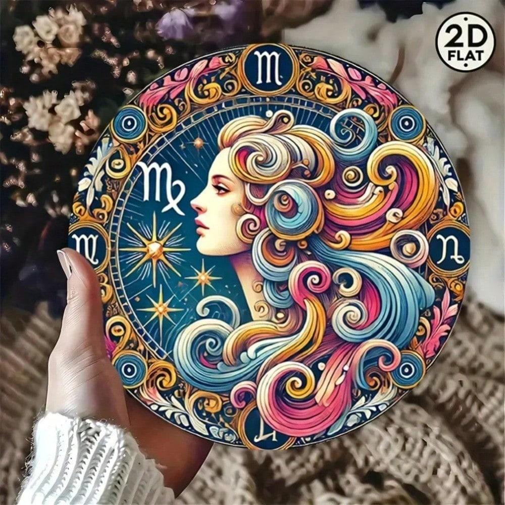 

Vintage Zodiac Metal Wall Art, Astrology Sign Decor with Floral Star Design for Home 20x20 різнокольоровий