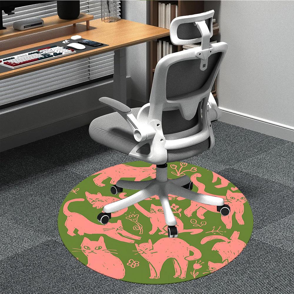 1 Stück Katzenmuster Büro Runder Teppich, Matte Geeignet Für Büro, Unter Bürostühlen Schlafzimmer Wohnzimmer Heimdekoration, Zimmerdeko